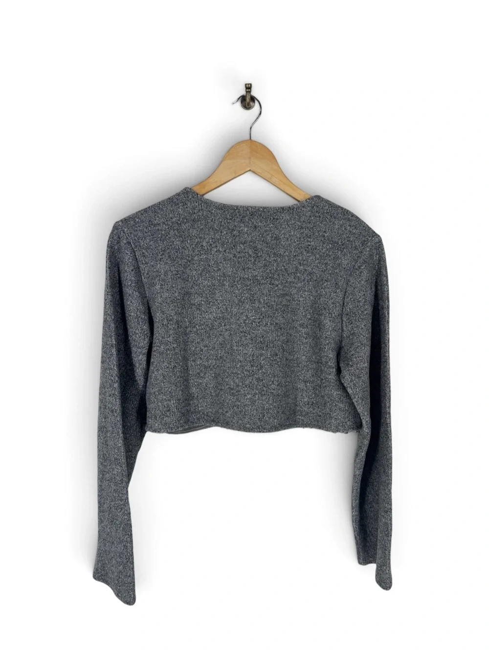 Zara NWT Gray Cropped Ribbed Sweater With Jeweled Hem